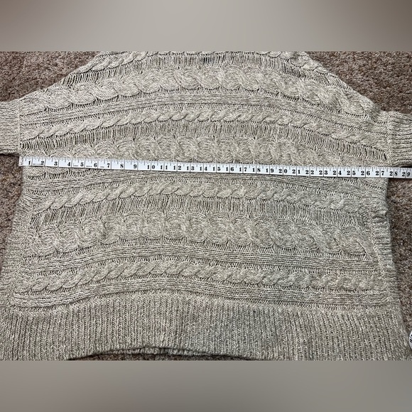 Kardashian Kollection Cable Knit Turtle Neck Poncho Sweater Sz L Beige Nude - Picture 8 of 8